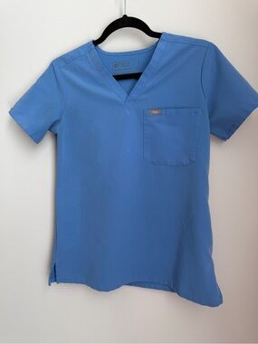 FIGS Technical Collection Blue Scrub Top XXS V-Neck Medical Uniform